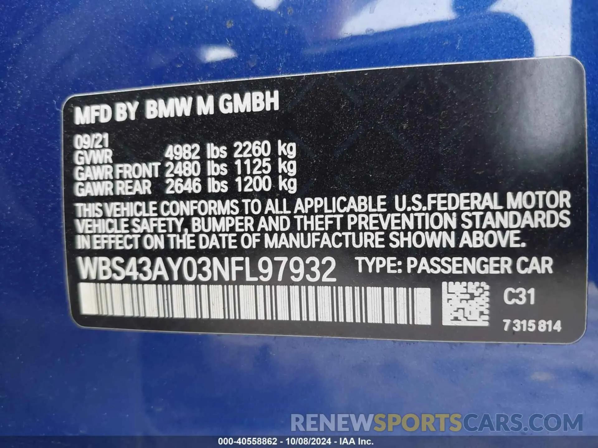 9 Photograph of a damaged car WBS43AY03NFL97932 BMW M3 2022