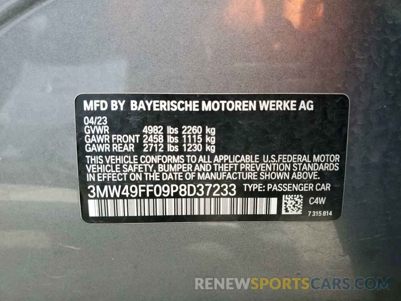 12 Фотография поврежденного автомобиля 3MW49FF09P8D37233 BMW M3 2023