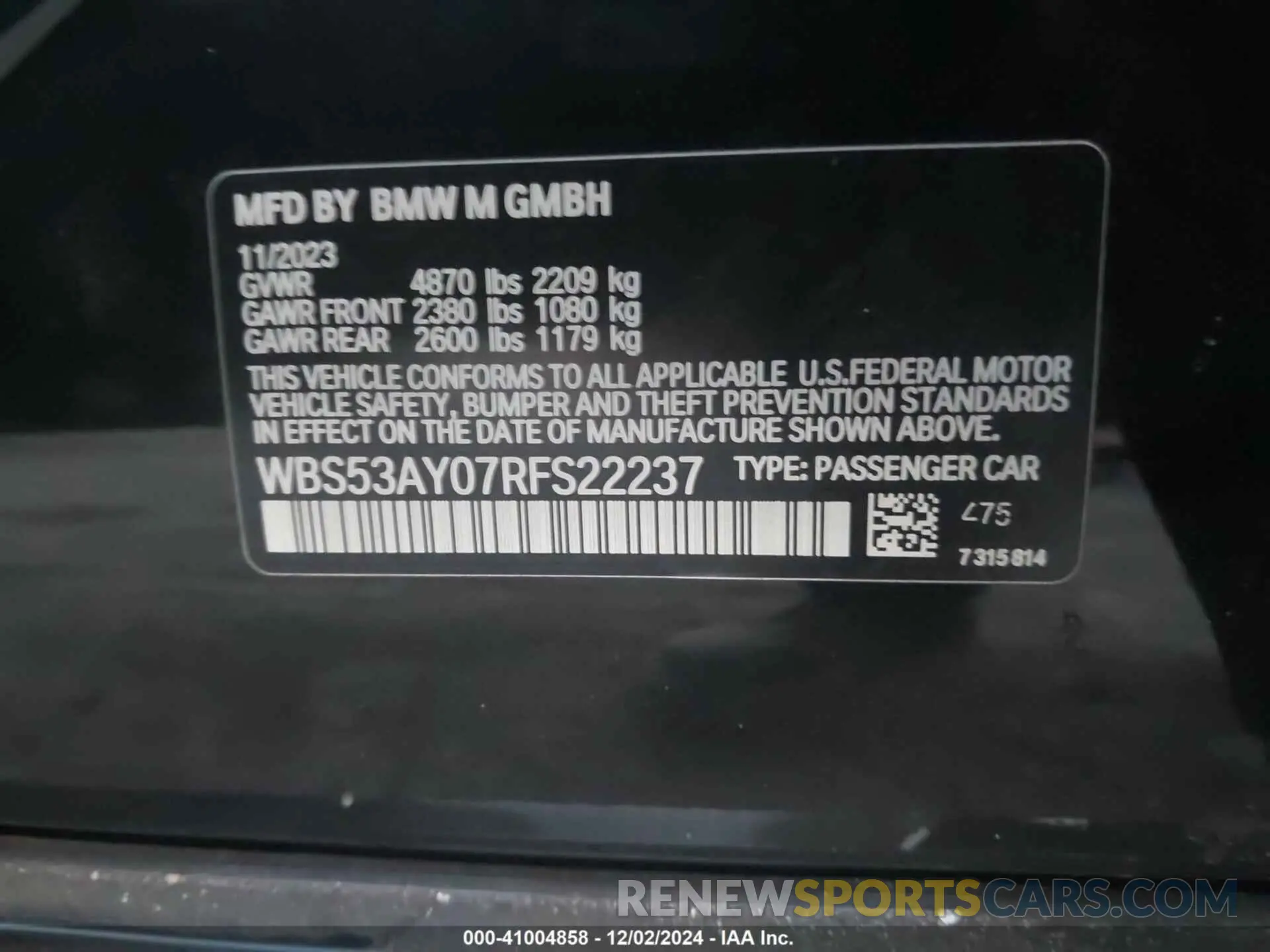 9 Фотография поврежденного автомобиля WBS53AY07RFS22237 BMW M3 2024