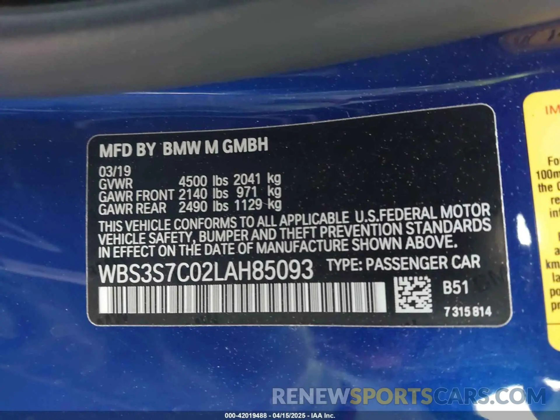 9 Фотография поврежденного автомобиля WBS3S7C02LAH85093 BMW M4 2020