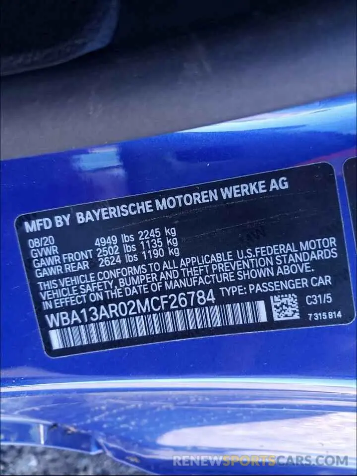 10 Photograph of a damaged car WBA13AR02MCF26784 BMW M4 2021