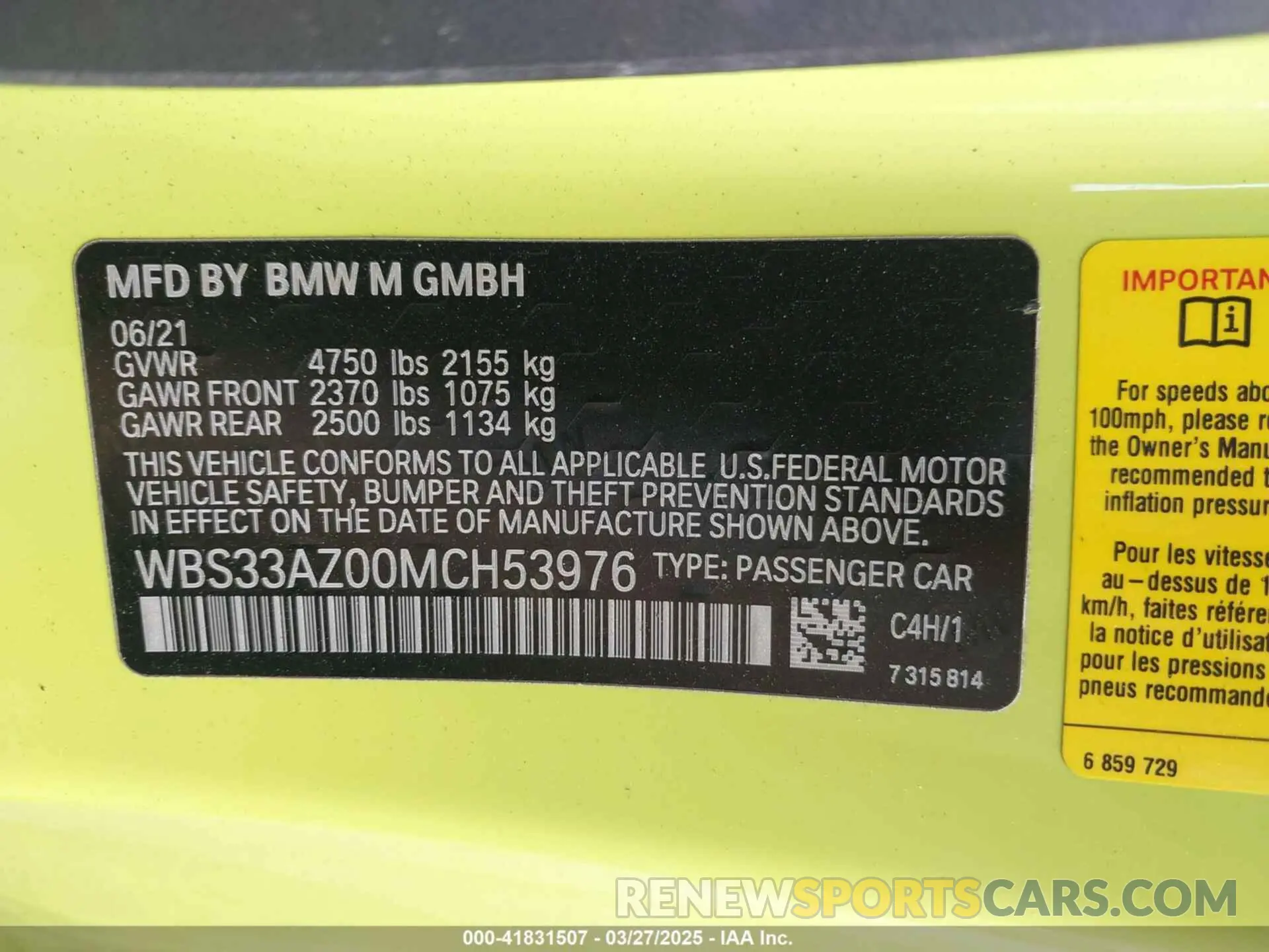 9 Photograph of a damaged car WBS33AZ00MCH53976 BMW M4 2021