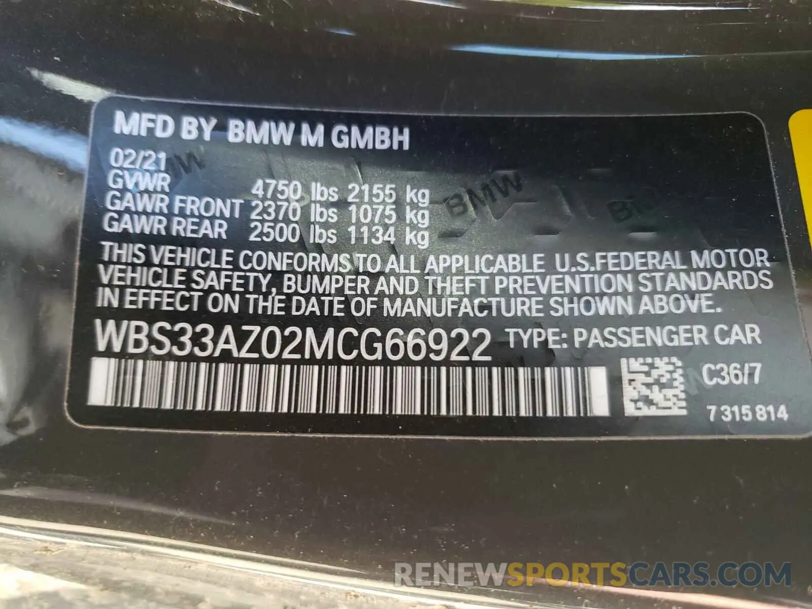 10 Photograph of a damaged car WBS33AZ02MCG66922 BMW M4 2021