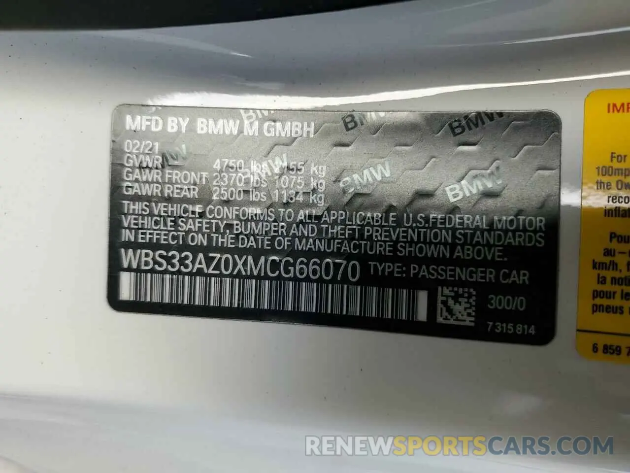 12 Фотография поврежденного автомобиля WBS33AZ0XMCG66070 BMW M4 2021