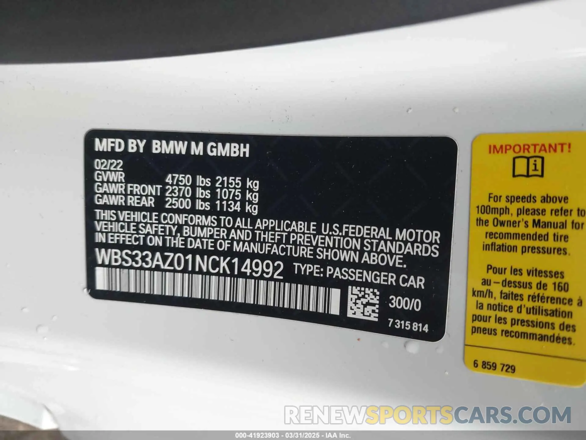 9 Фотография поврежденного автомобиля WBS33AZ01NCK14992 BMW M4 2022