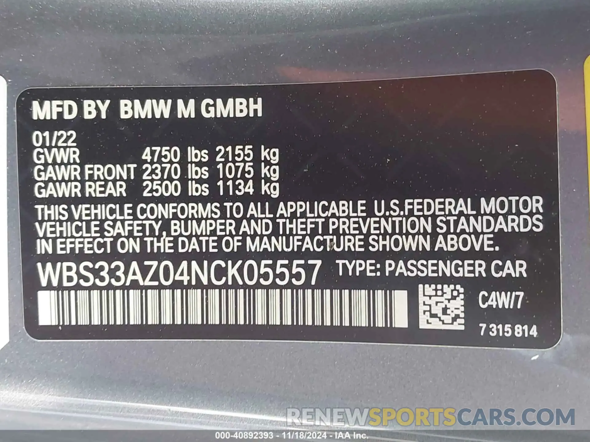 9 Photograph of a damaged car WBS33AZ04NCK05557 BMW M4 2022