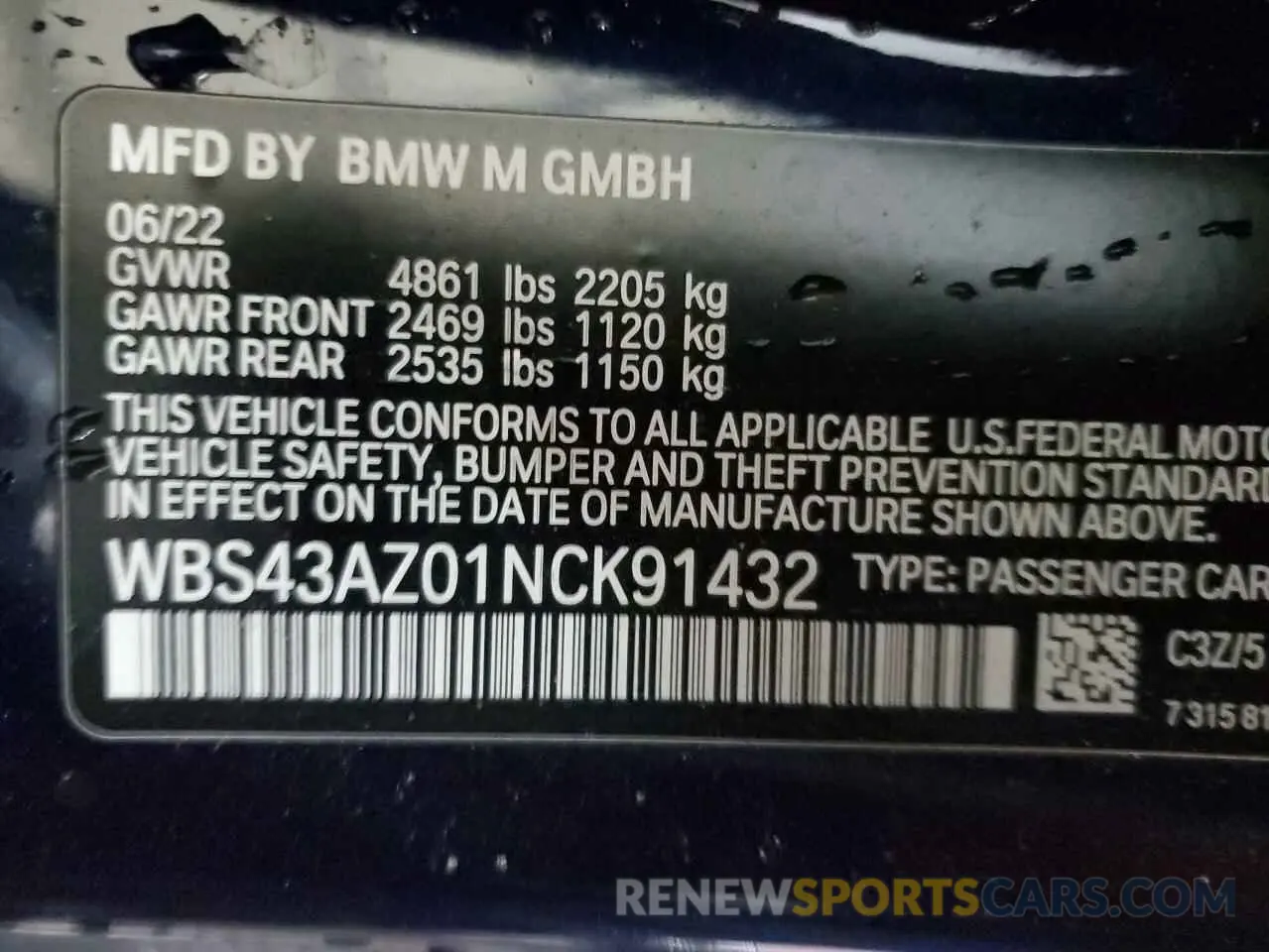 12 Фотография поврежденного автомобиля WBS43AZ01NCK91432 BMW M4 2022