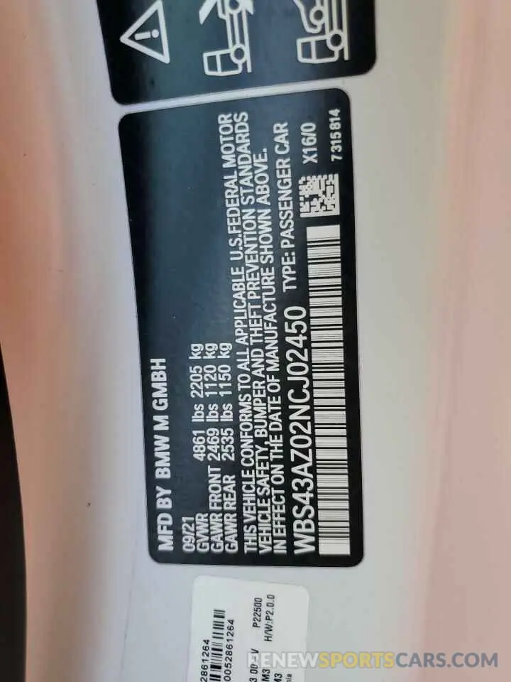13 Фотография поврежденного автомобиля WBS43AZ02NCJ02450 BMW M4 2022