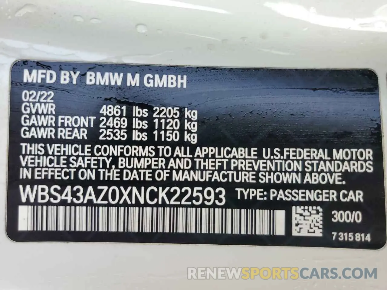 12 Photograph of a damaged car WBS43AZ0XNCK22593 BMW M4 2022