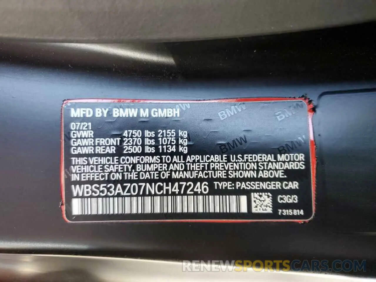 12 Фотография поврежденного автомобиля WBS53AZ07NCH47246 BMW M4 2022