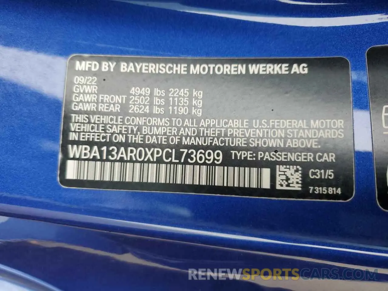 12 Фотография поврежденного автомобиля WBA13AR0XPCL73699 BMW M4 2023