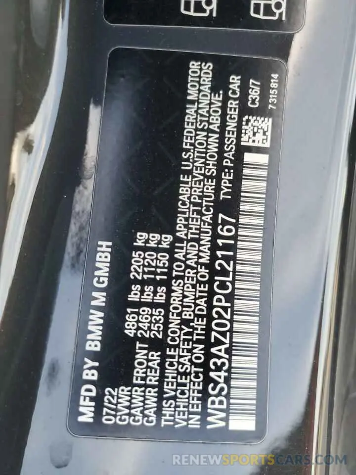 12 Фотография поврежденного автомобиля WBS43AZ02PCL21167 BMW M4 2023