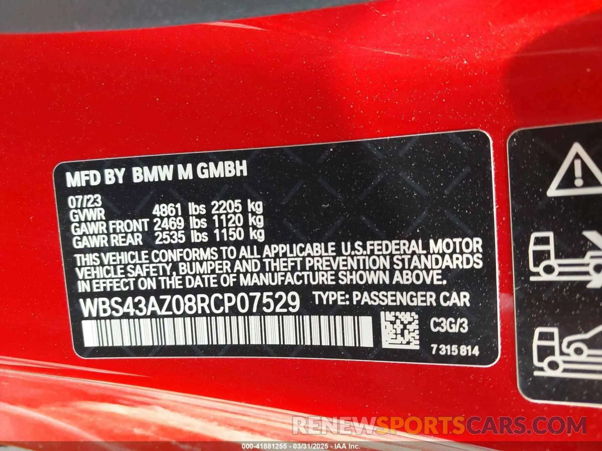 9 Фотография поврежденного автомобиля WBS43AZ08RCP07529 BMW M4 2024