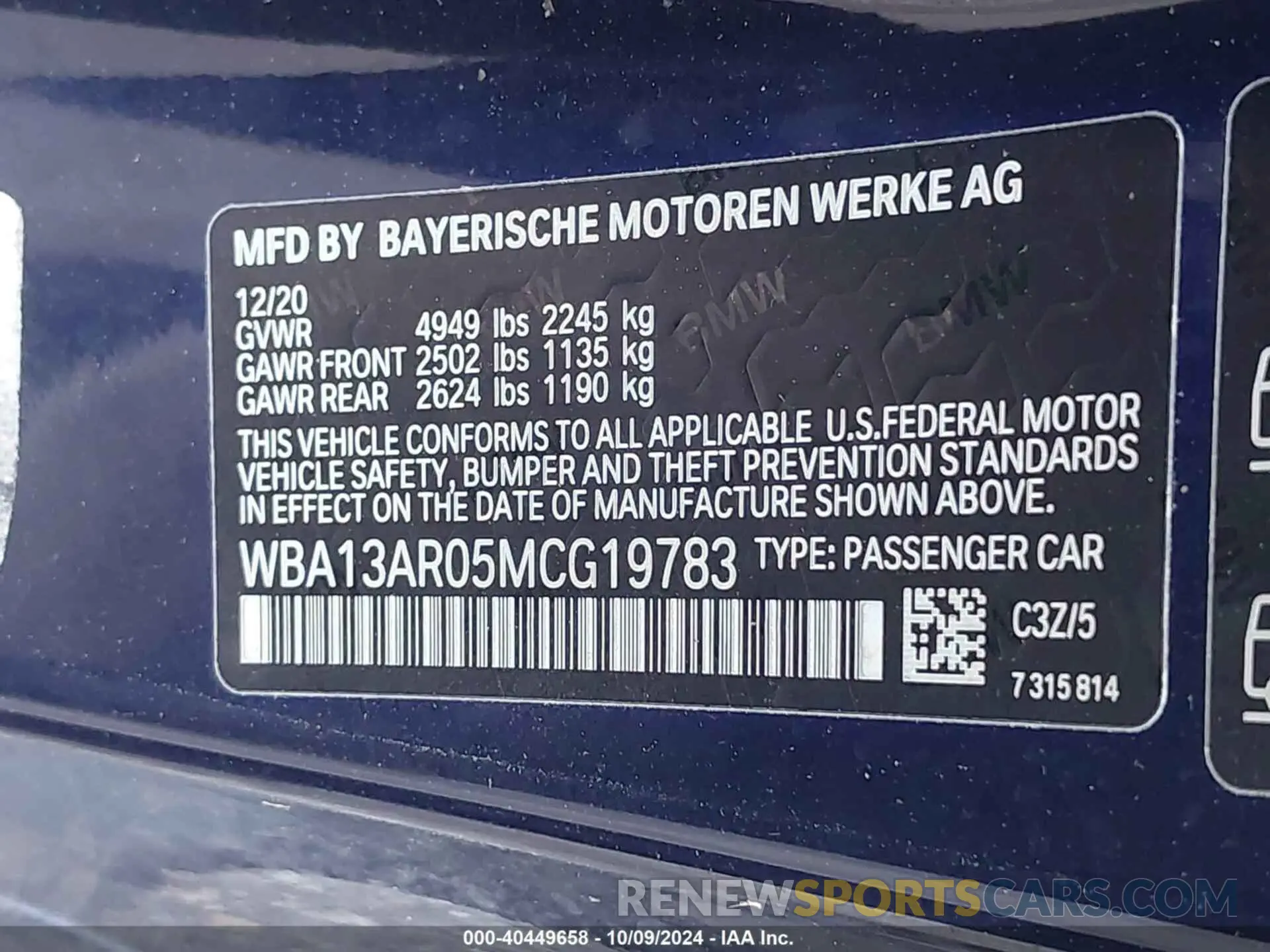 9 Photograph of a damaged car WBA13AR05MCG19783 BMW M440I 2021