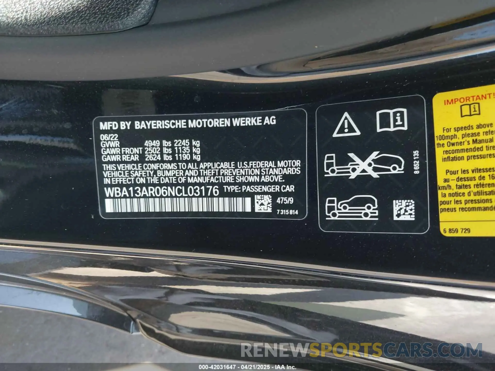 9 Photograph of a damaged car WBA13AR06NCL03176 BMW M440I 2022