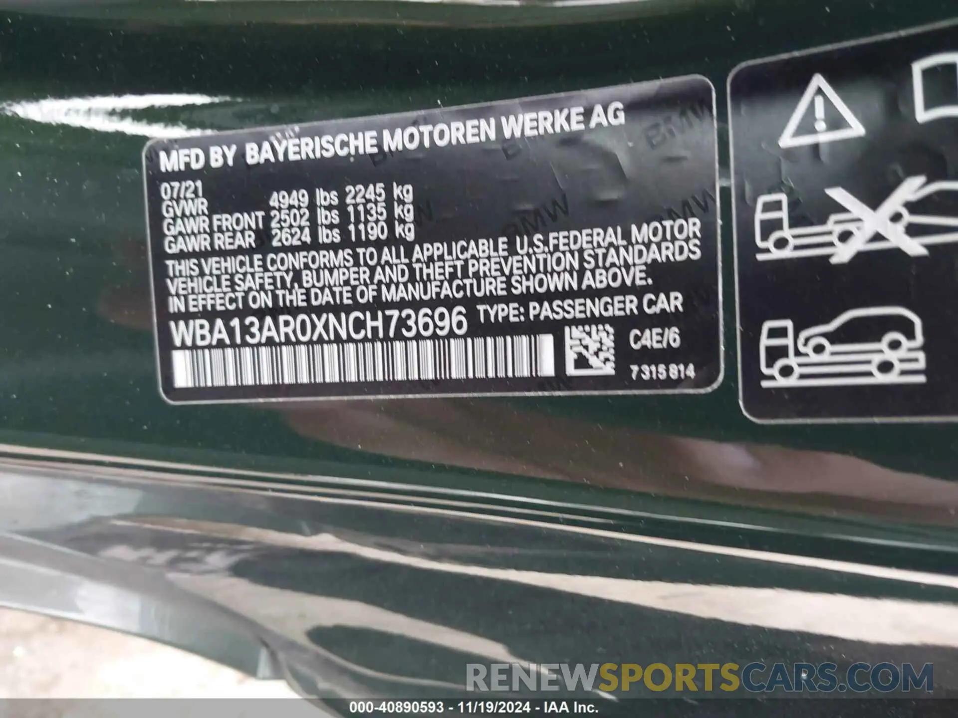 9 Photograph of a damaged car WBA13AR0XNCH73696 BMW M440I 2022