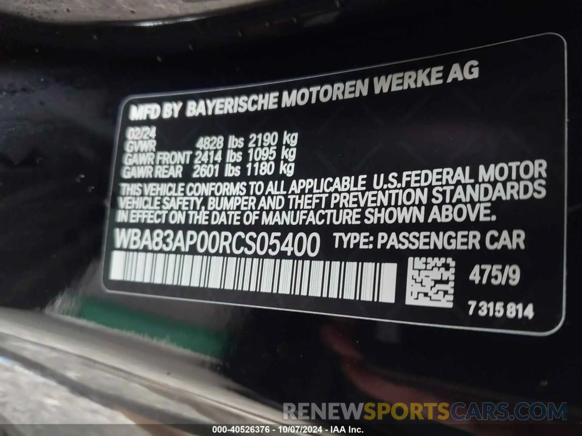 9 Photograph of a damaged car WBA83AP00RCS05400 BMW M440I 2024