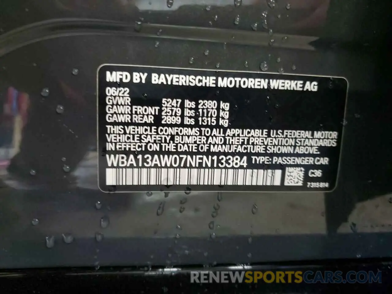 13 Фотография поврежденного автомобиля WBA13AW07NFN13384 BMW M440XI GRA 2022
