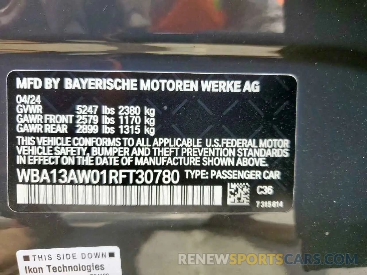 13 Фотография поврежденного автомобиля WBA13AW01RFT30780 BMW M440XI GRA 2024