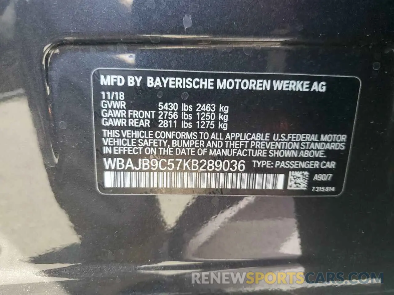 12 Photograph of a damaged car WBAJB9C57KB289036 BMW M5 2019