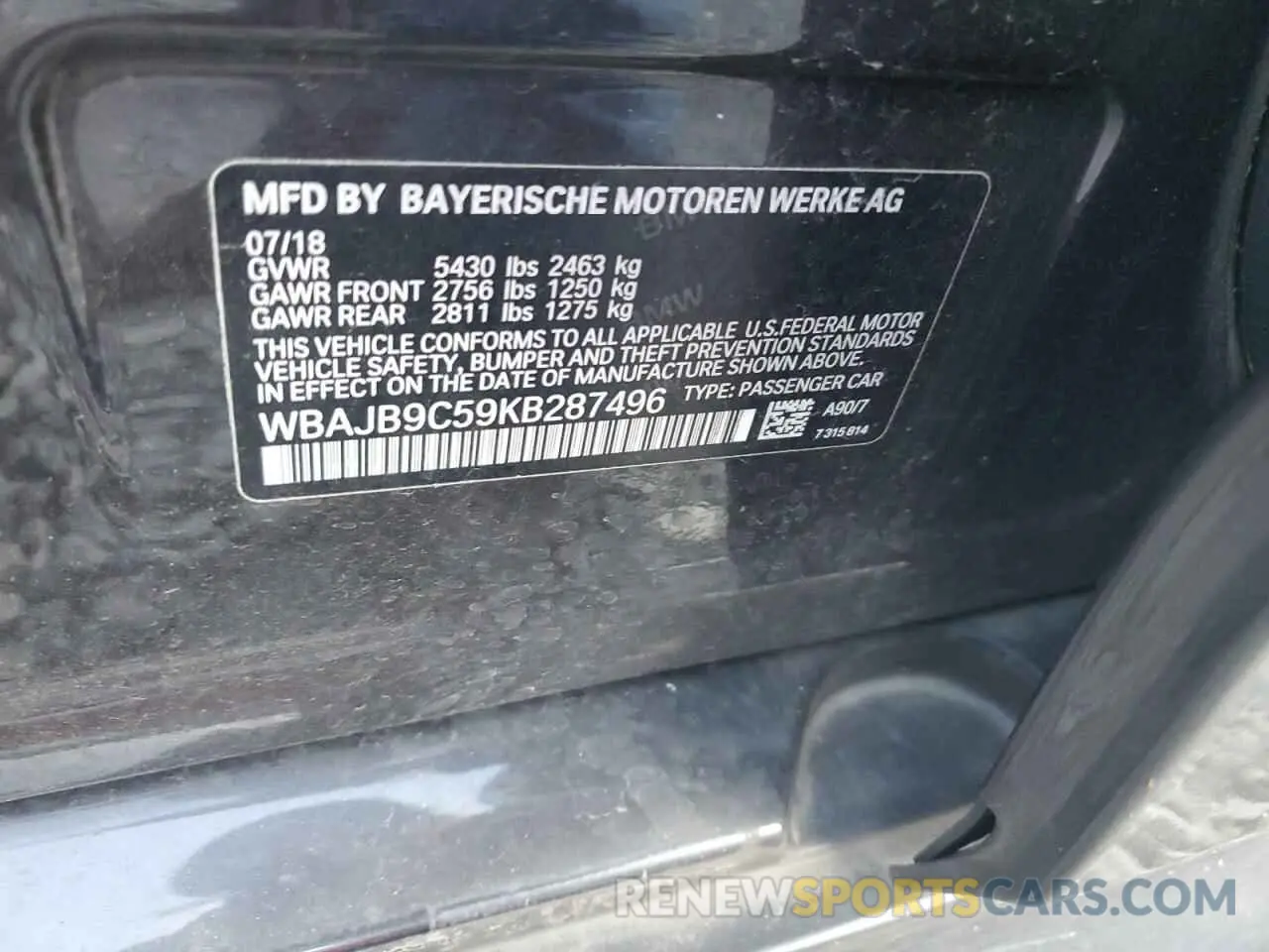 12 Photograph of a damaged car WBAJB9C59KB287496 BMW M5 2019
