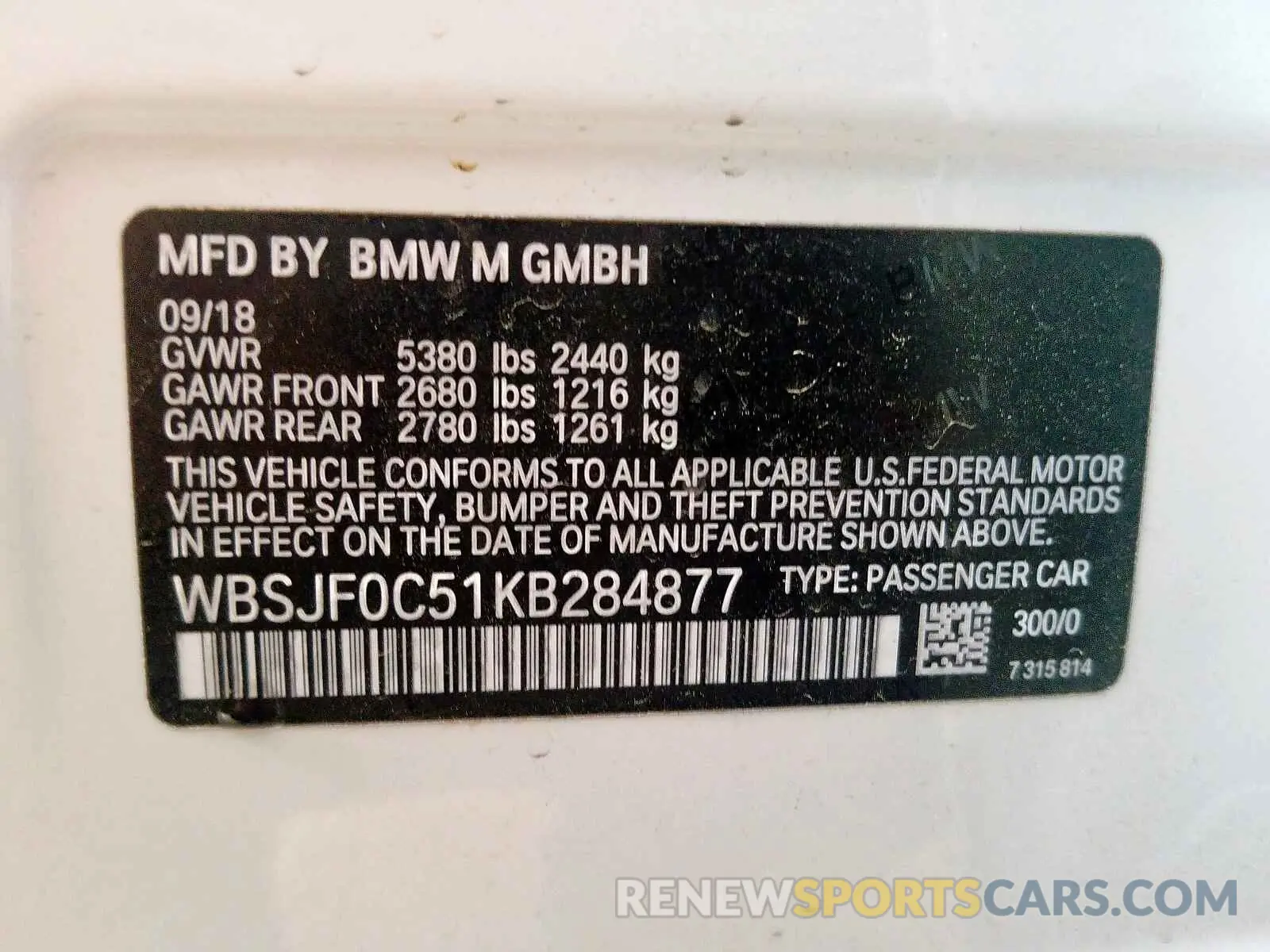 10 Photograph of a damaged car WBSJF0C51KB284877 BMW M5 2019