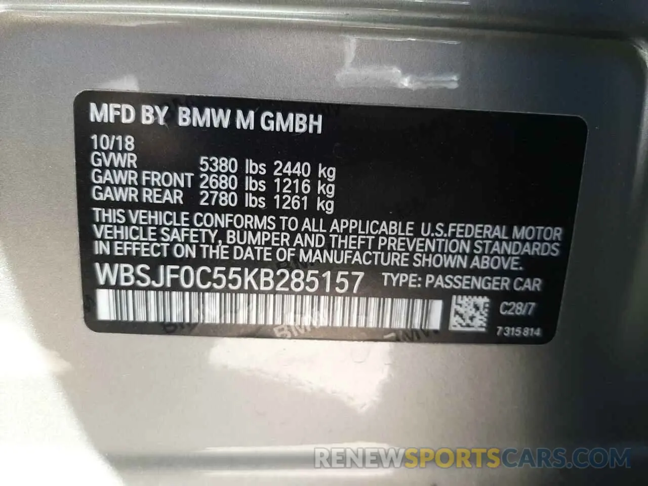 10 Фотография поврежденного автомобиля WBSJF0C55KB285157 BMW M5 2019