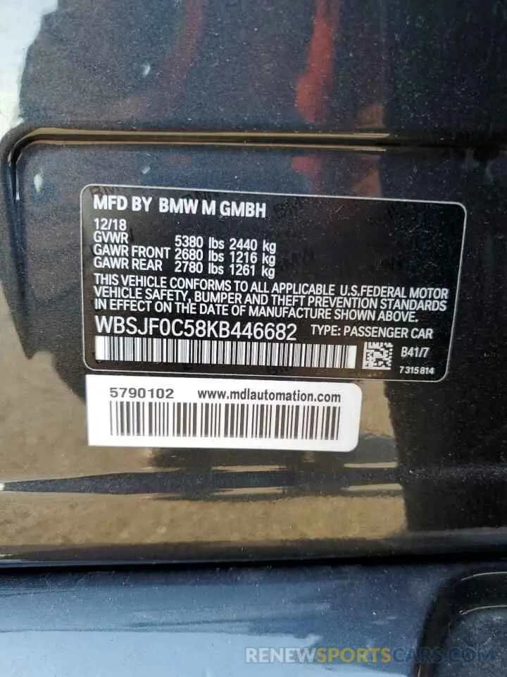 12 Photograph of a damaged car WBSJF0C58KB446682 BMW M5 2019