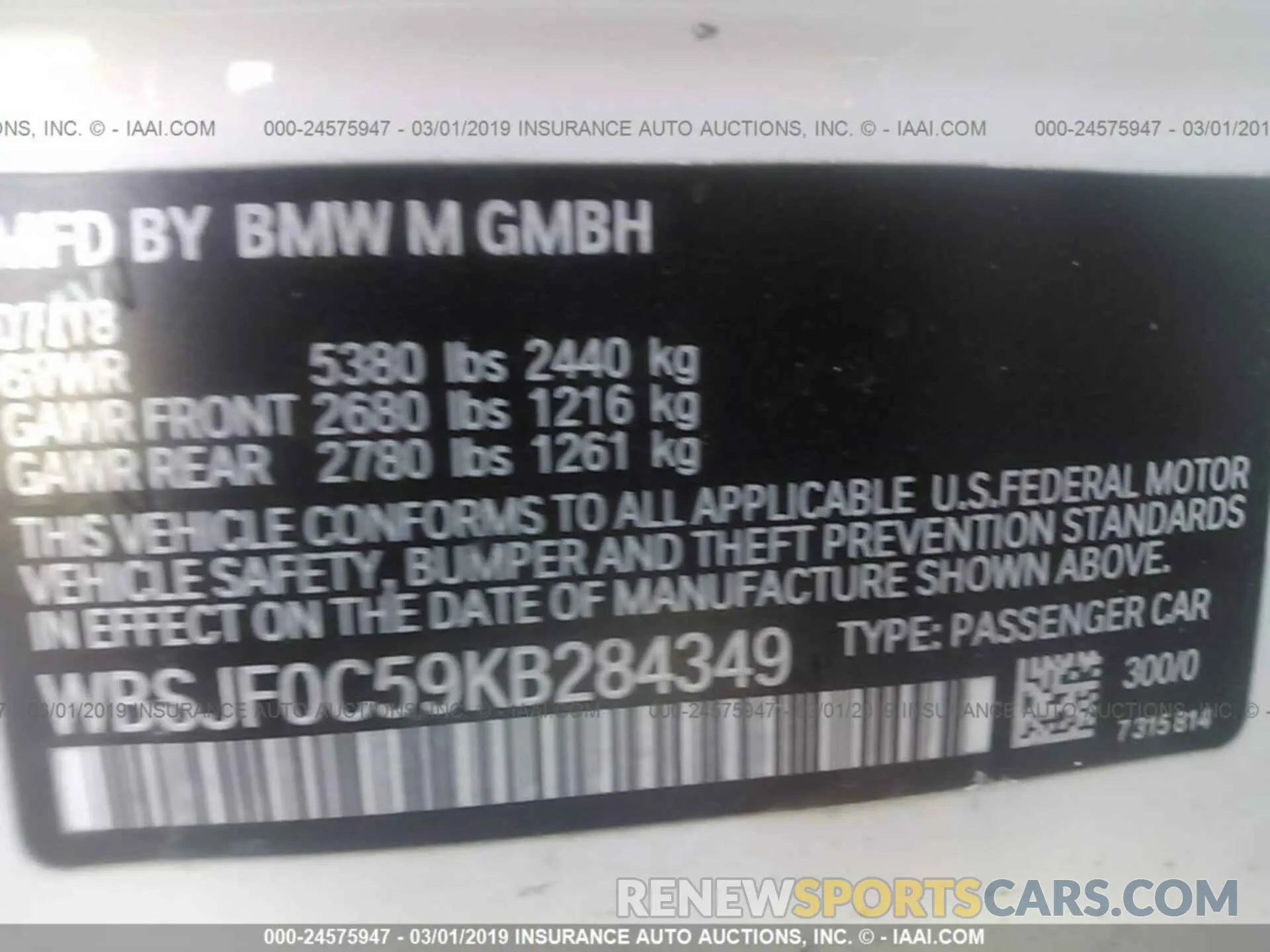 9 Photograph of a damaged car WBSJF0C59KB284349 BMW M5 2019