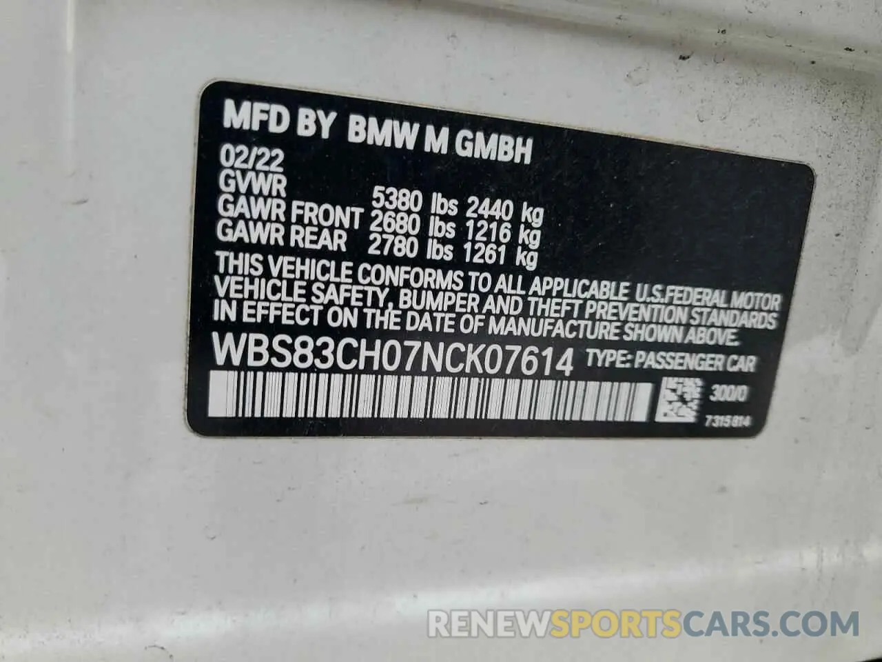 12 Photograph of a damaged car WBS83CH07NCK07614 BMW M5 2022