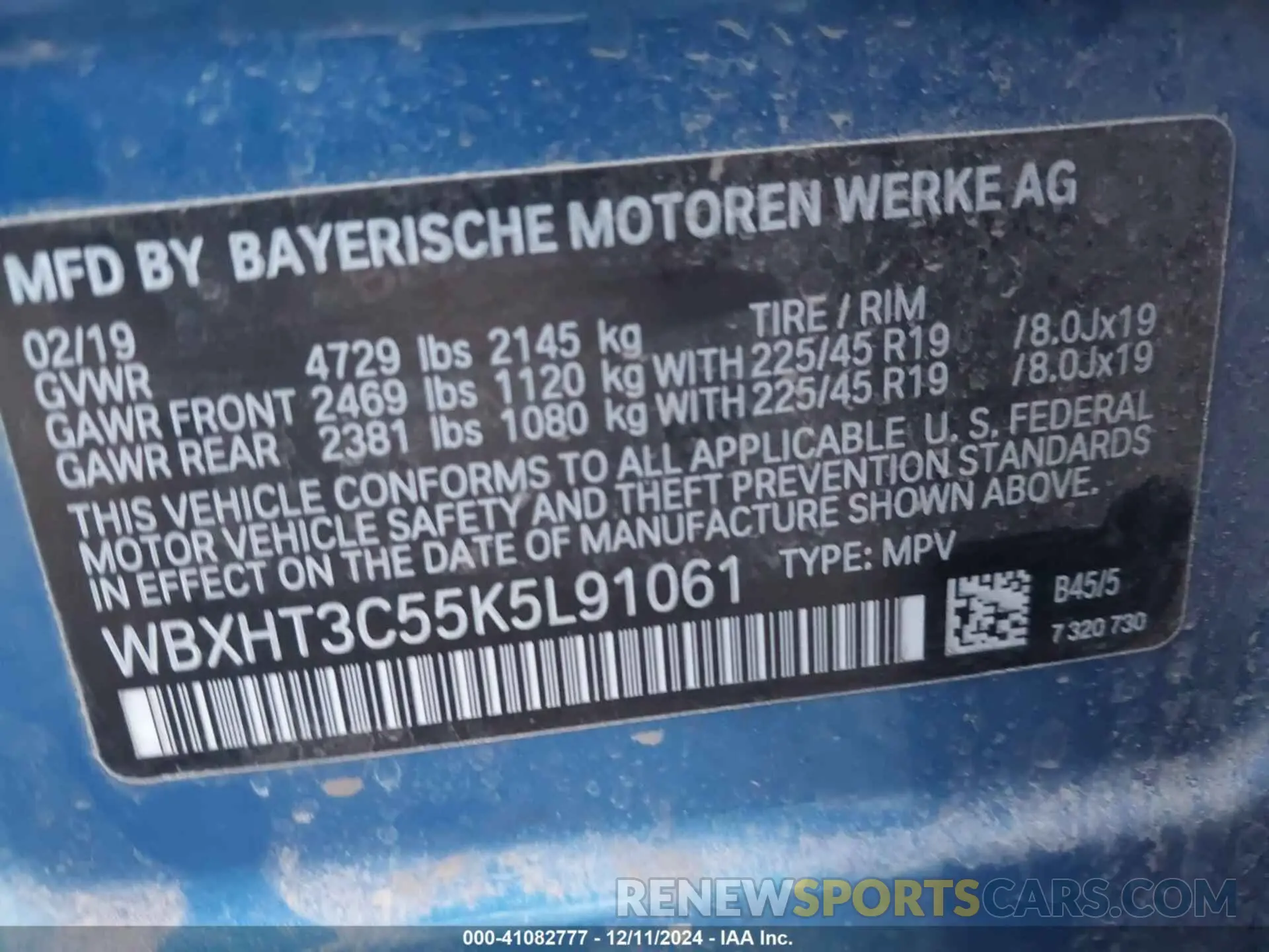 9 Photograph of a damaged car WBXHT3C55K5L91061 BMW X1 2019