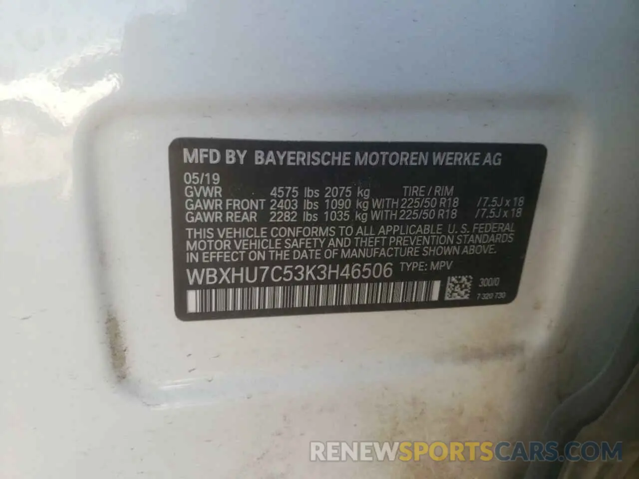 10 Photograph of a damaged car WBXHU7C53K3H46506 BMW X1 2019