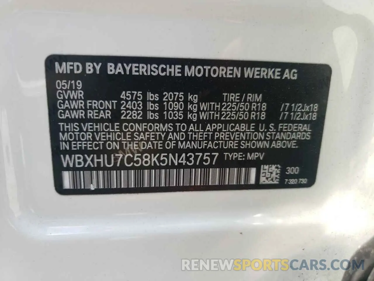 13 Photograph of a damaged car WBXHU7C58K5N43757 BMW X1 2019