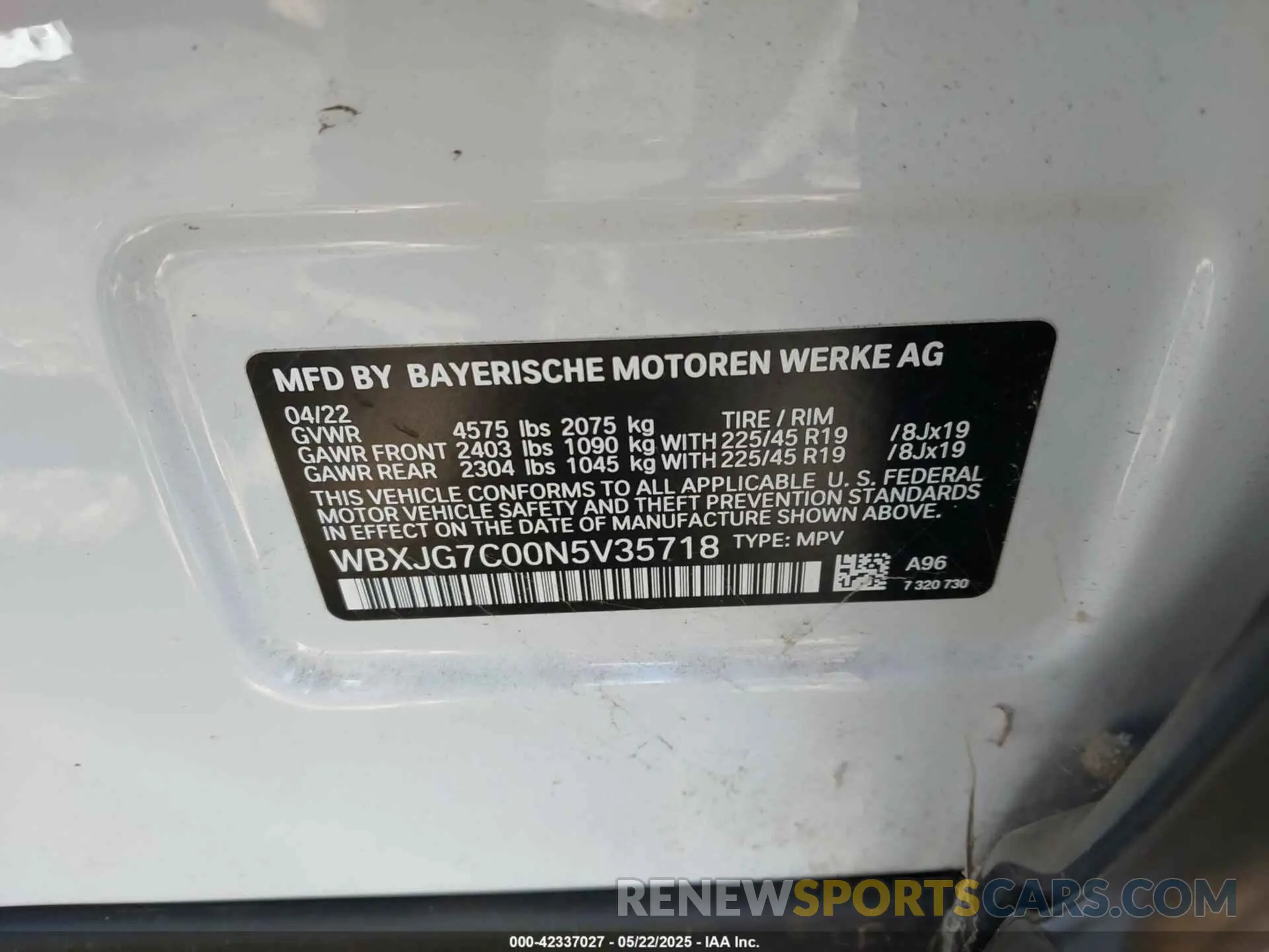 9 Photograph of a damaged car WBXJG7C00N5V35718 BMW X1 2022