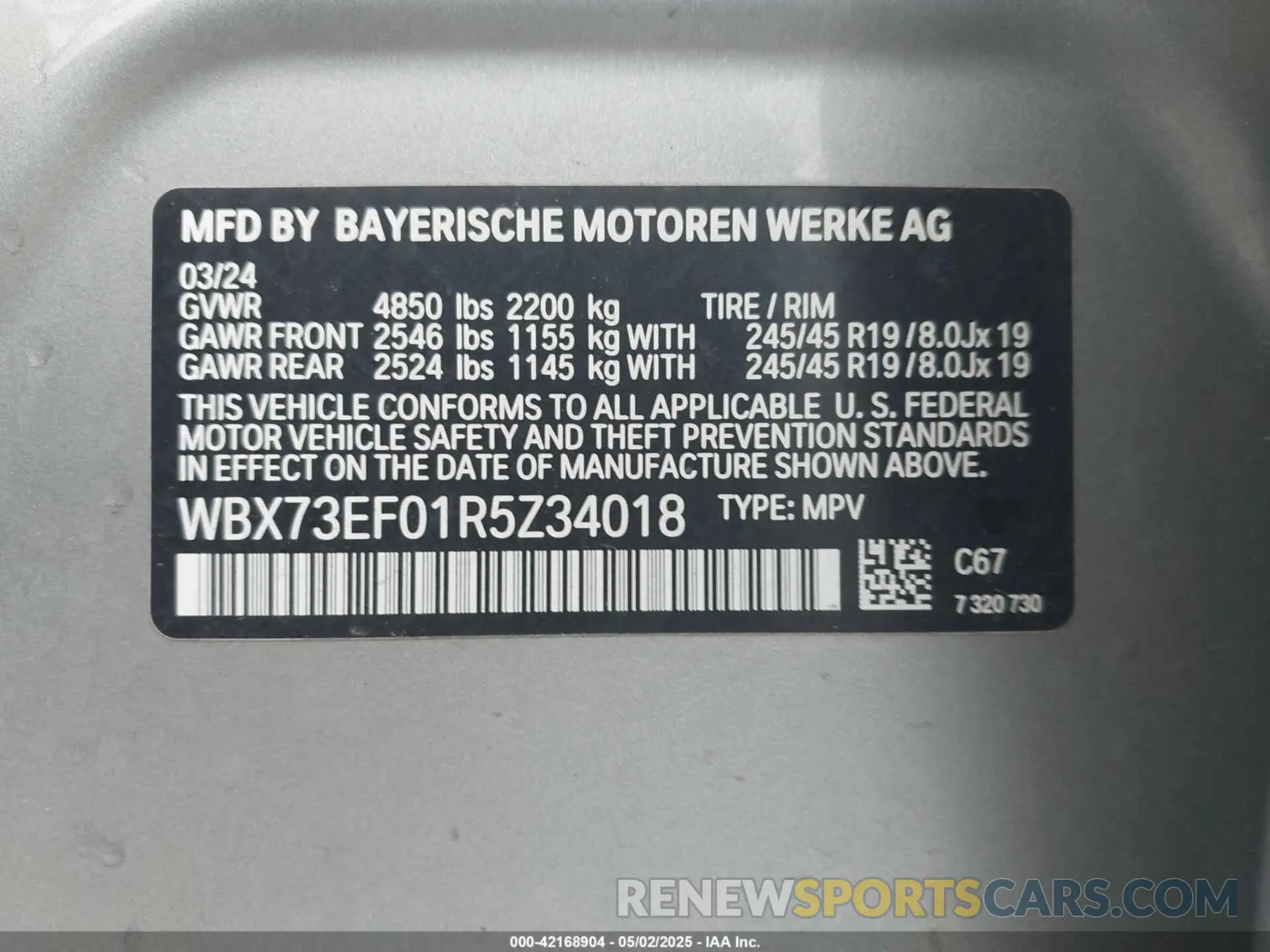 9 Photograph of a damaged car WBX73EF01R5Z34018 BMW X1 2024