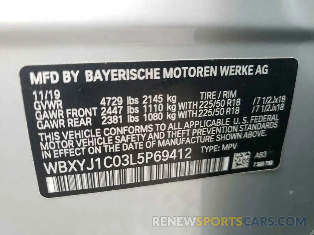 10 Photograph of a damaged car WBXYJ1C03L5P69412 BMW X2 2020