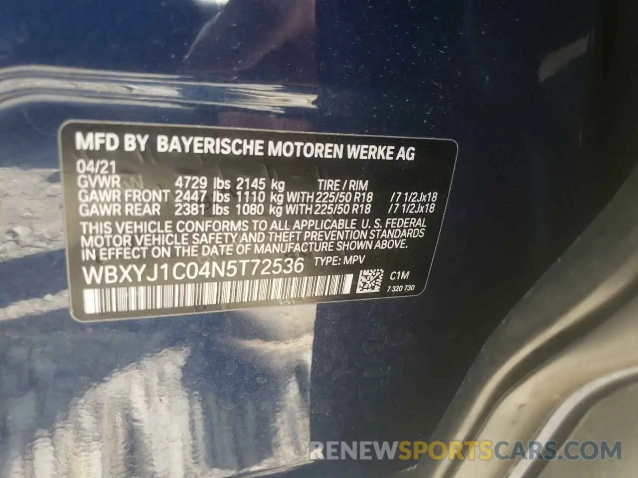 10 Photograph of a damaged car WBXYJ1C04N5T72536 BMW X2 2022