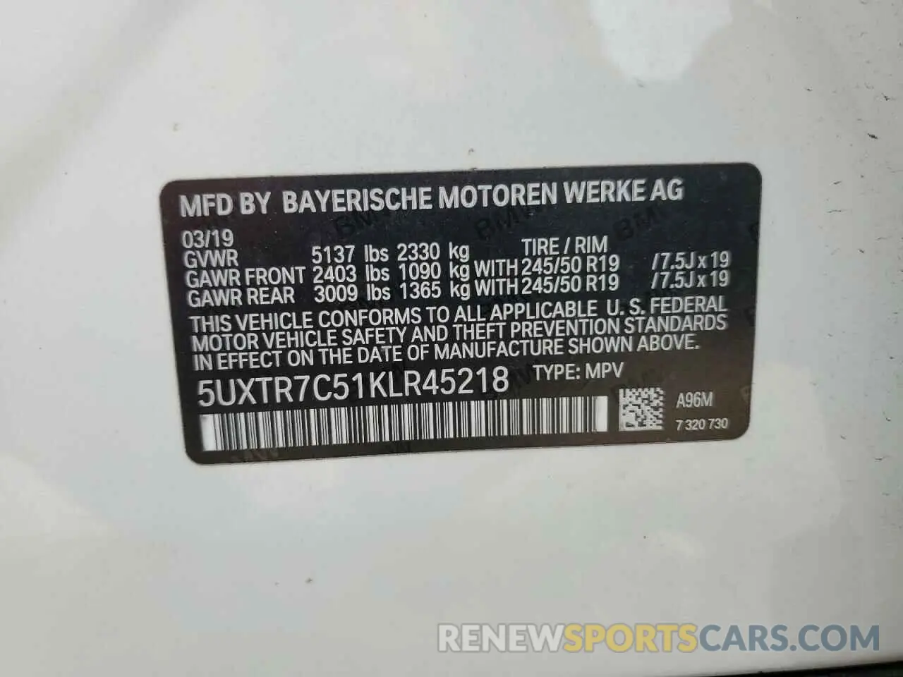 14 Photograph of a damaged car 5UXTR7C51KLR45218 BMW X3 2019