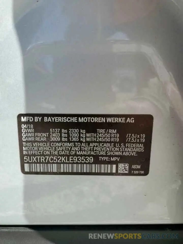 13 Photograph of a damaged car 5UXTR7C52KLE93539 BMW X3 2019