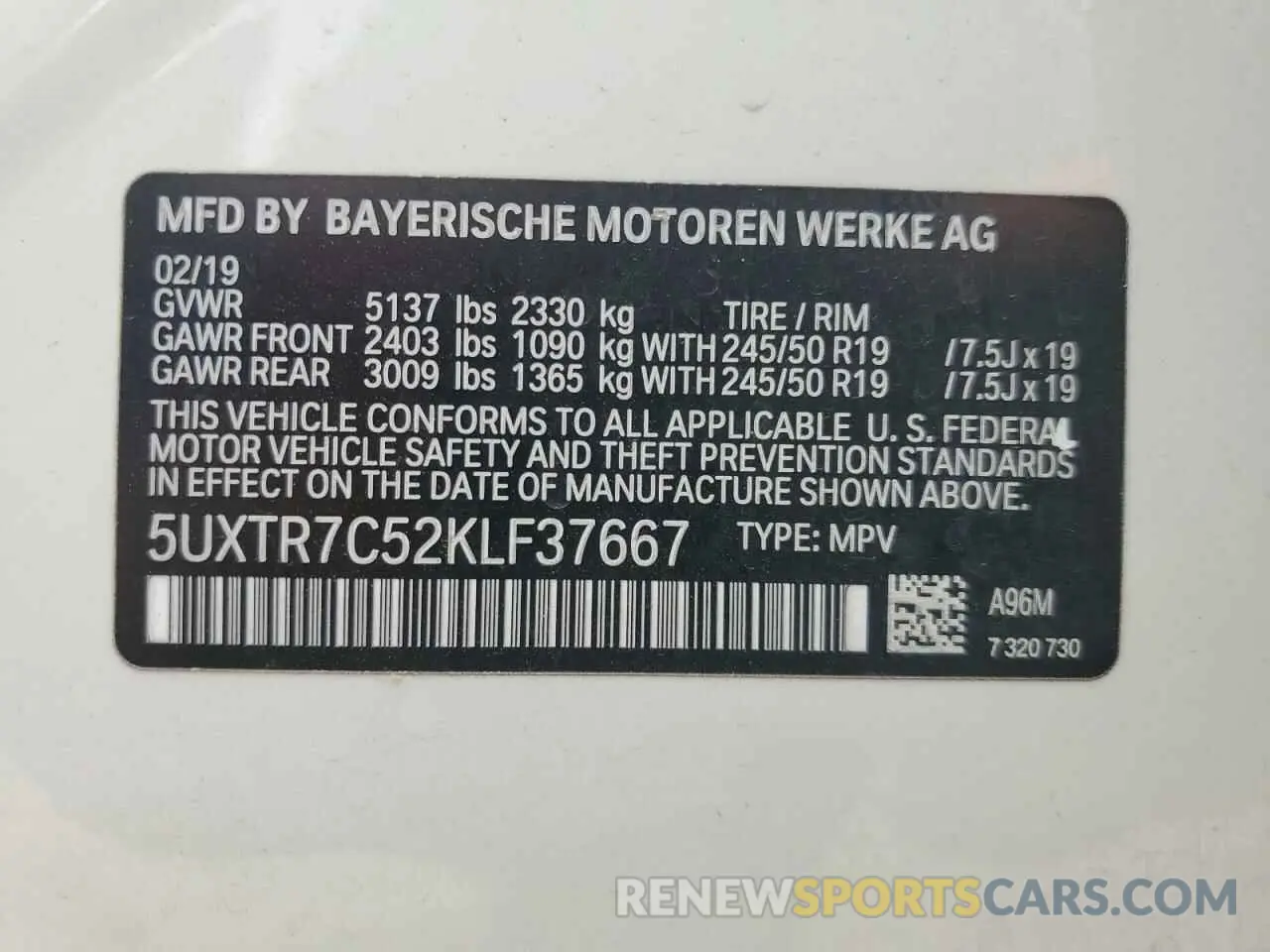 13 Фотография поврежденного автомобиля 5UXTR7C52KLF37667 BMW X3 2019