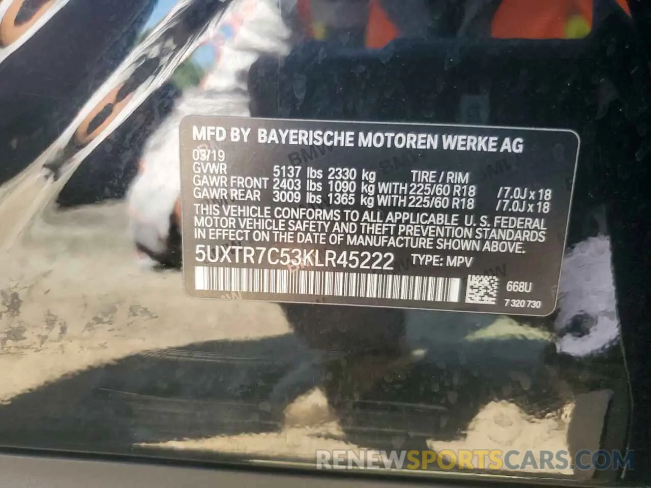 13 Photograph of a damaged car 5UXTR7C53KLR45222 BMW X3 2019