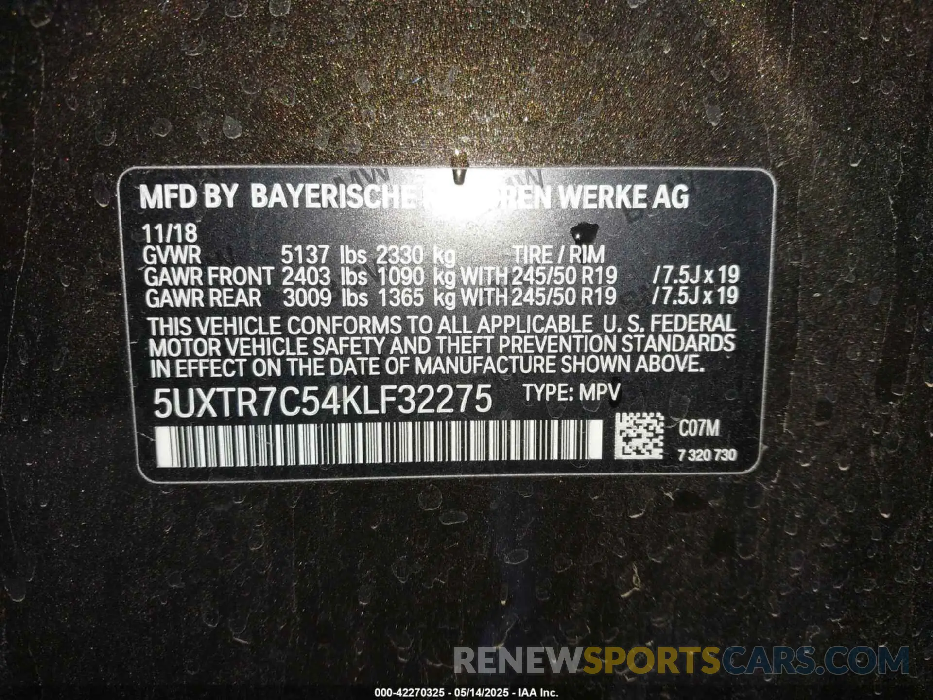 9 Фотография поврежденного автомобиля 5UXTR7C54KLF32275 BMW X3 2019