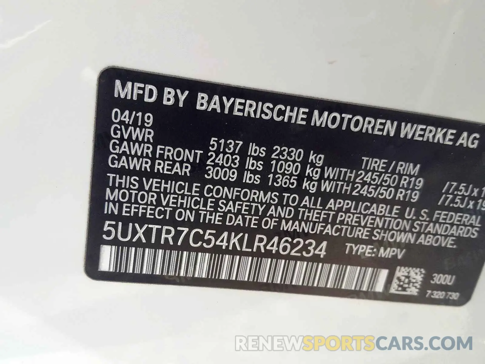 10 Фотография поврежденного автомобиля 5UXTR7C54KLR46234 BMW X3 2019