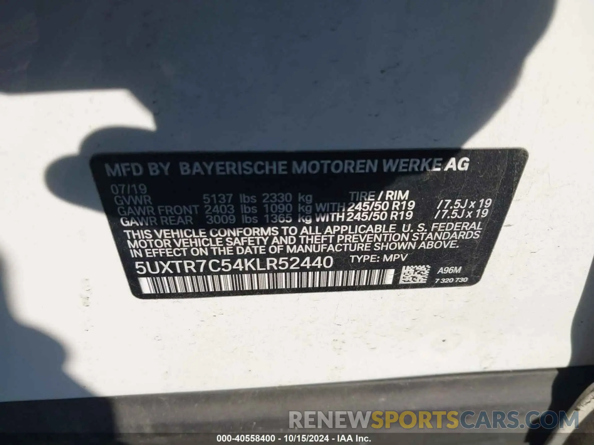 9 Фотография поврежденного автомобиля 5UXTR7C54KLR52440 BMW X3 2019