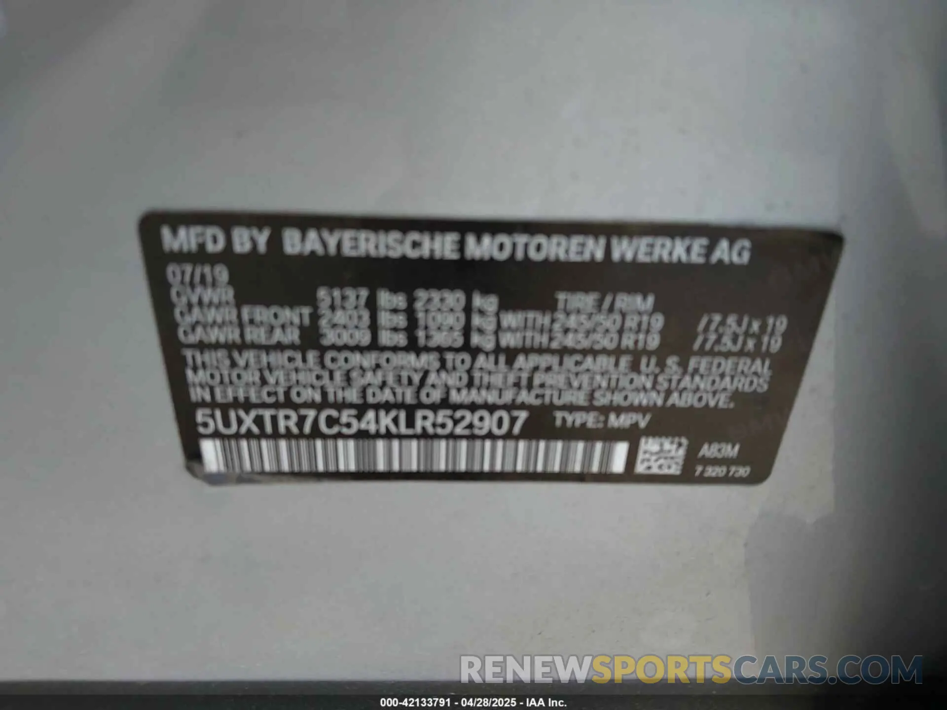 9 Фотография поврежденного автомобиля 5UXTR7C54KLR52907 BMW X3 2019