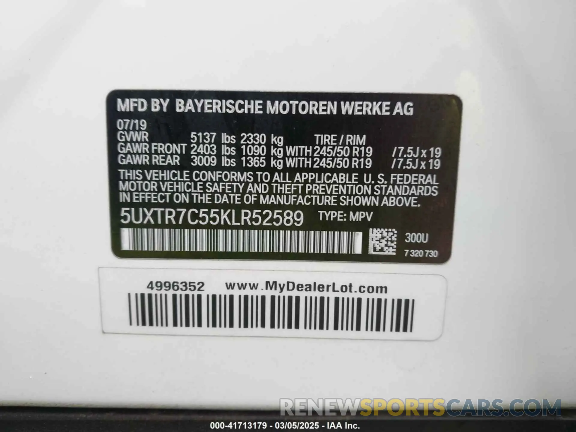 9 Фотография поврежденного автомобиля 5UXTR7C55KLR52589 BMW X3 2019