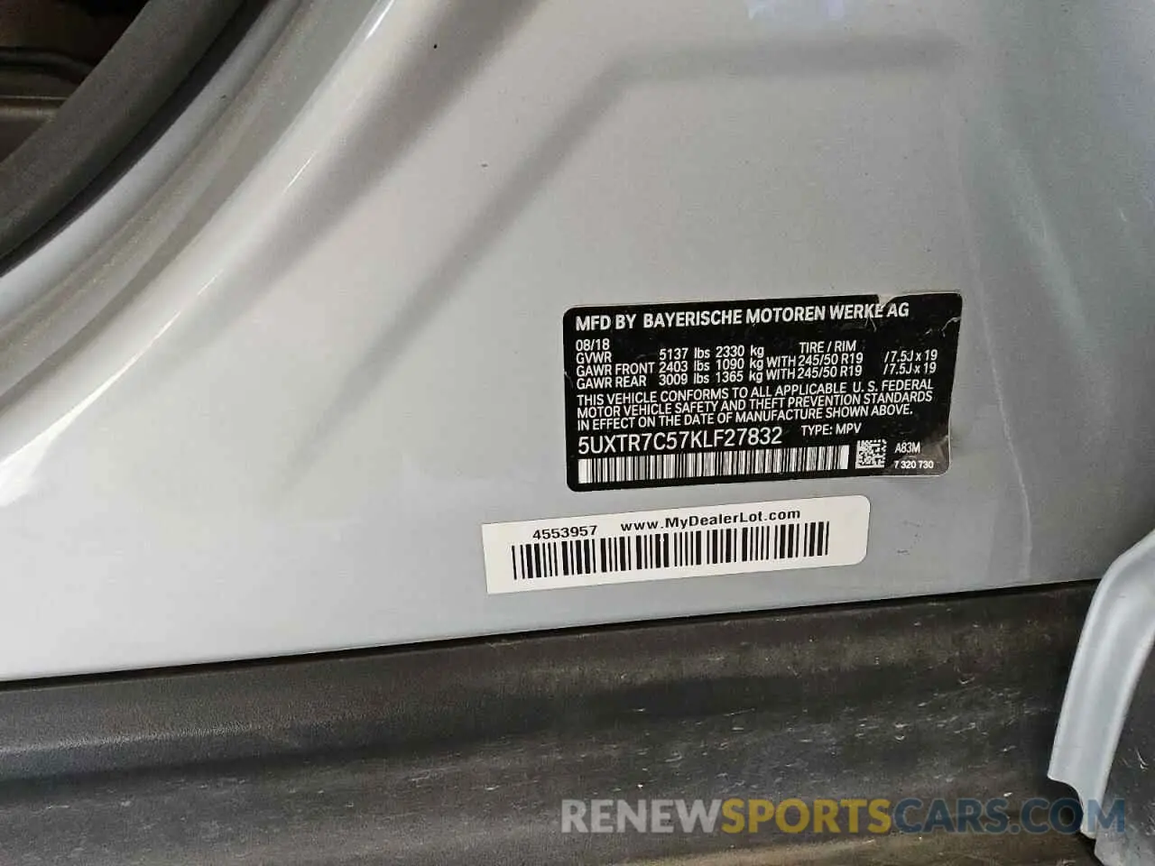 13 Фотография поврежденного автомобиля 5UXTR7C57KLF27832 BMW X3 2019