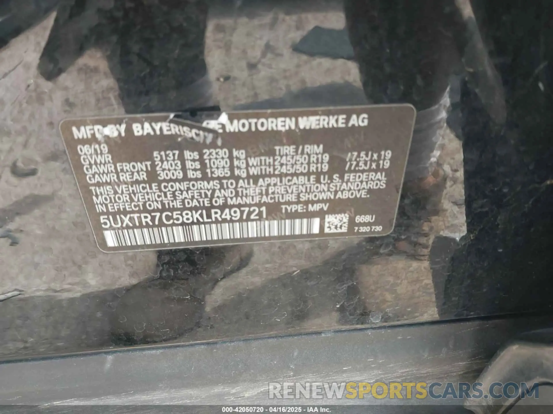 9 Фотография поврежденного автомобиля 5UXTR7C58KLR49721 BMW X3 2019