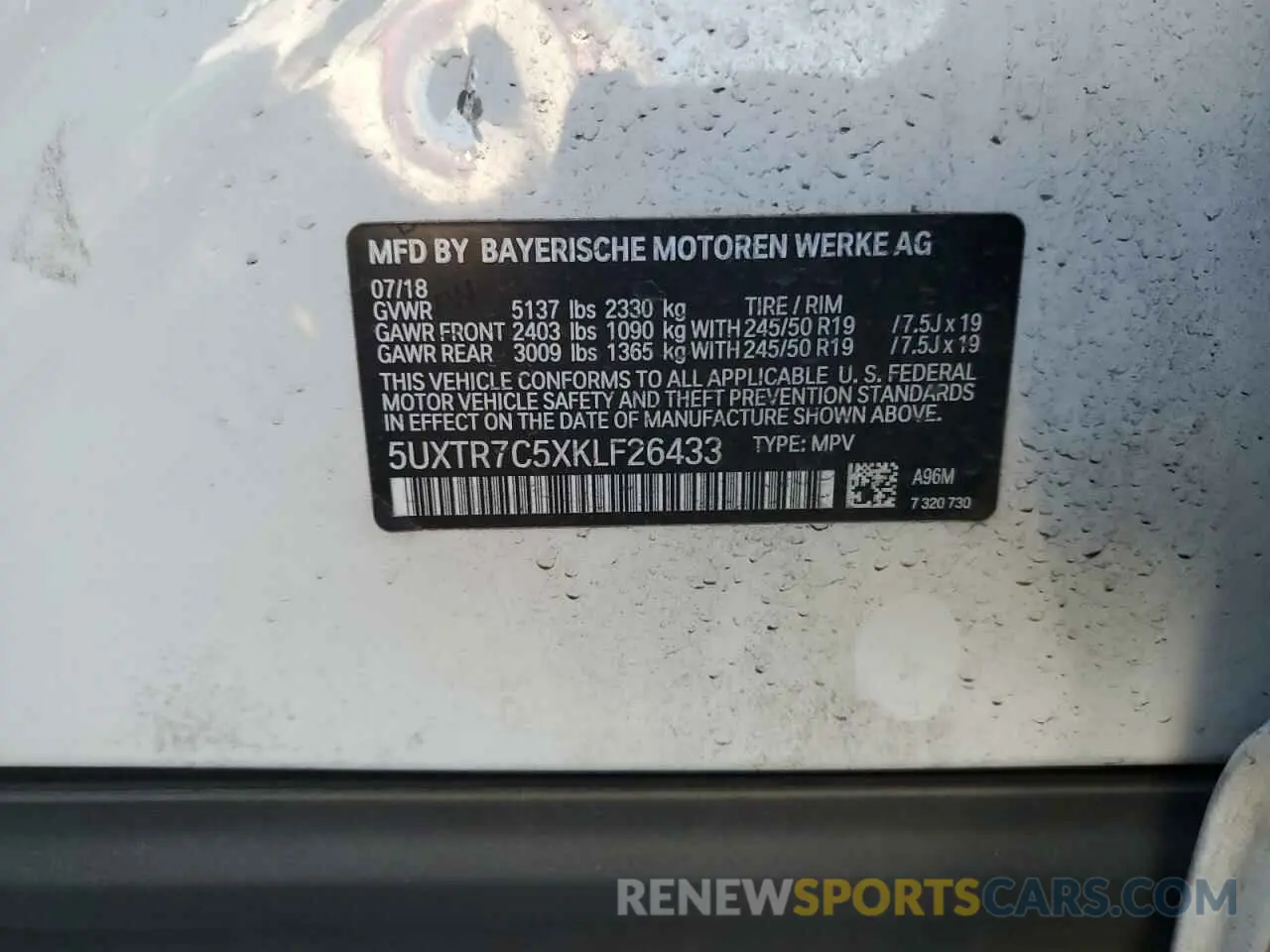 13 Фотография поврежденного автомобиля 5UXTR7C5XKLF26433 BMW X3 2019