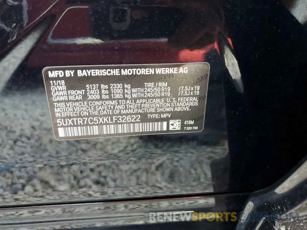 10 Фотография поврежденного автомобиля 5UXTR7C5XKLF32622 BMW X3 2019